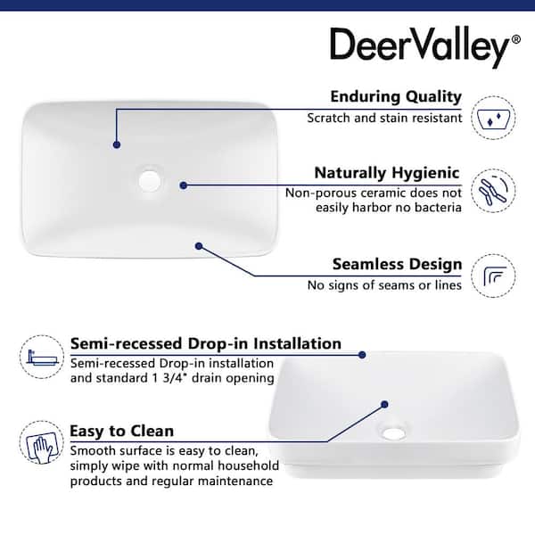 DEERVALLEY 19 in. L x 13 in. W Rectangular Bathroom Ceramic