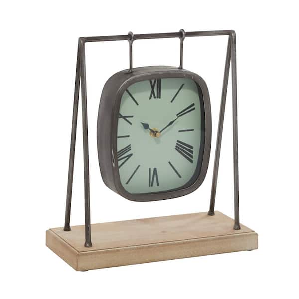 Litton Lane 10 in. x 12 in. Gray Wood Pendulum Analog Clock with Wood Base