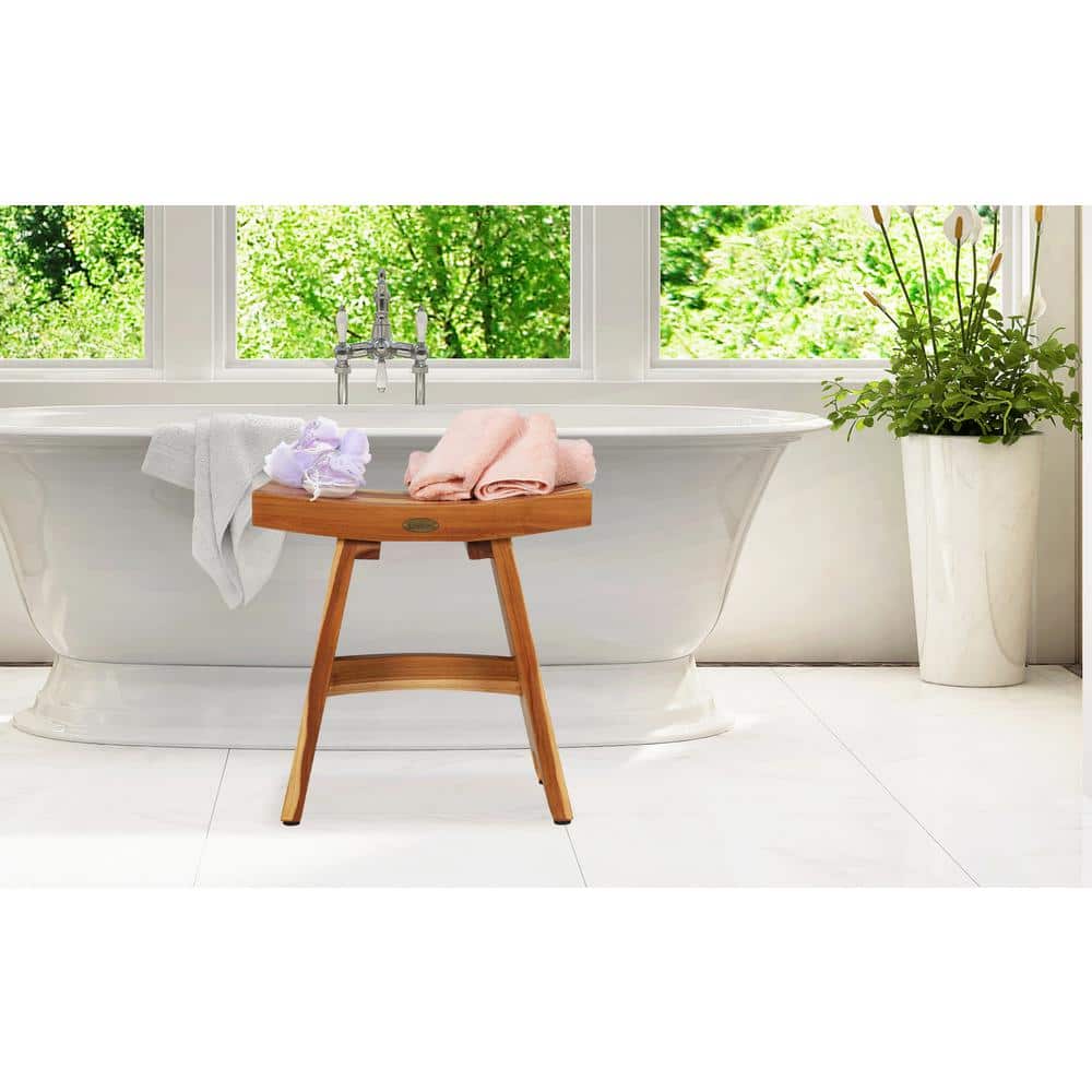 EcoDecors 18" Earthy Teak Wood Shower Bench with Shelf