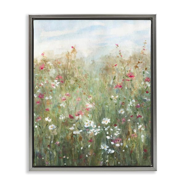 Stupell Industries Fragrant Wildflower Field by Jessie Perry Gray Floater Frame Nature Graphic Art Print 31 in. x 25 in.