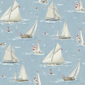 Leeward Light Blue Sailboat Matte Paper Pre-Pasted Wallpaper Sample