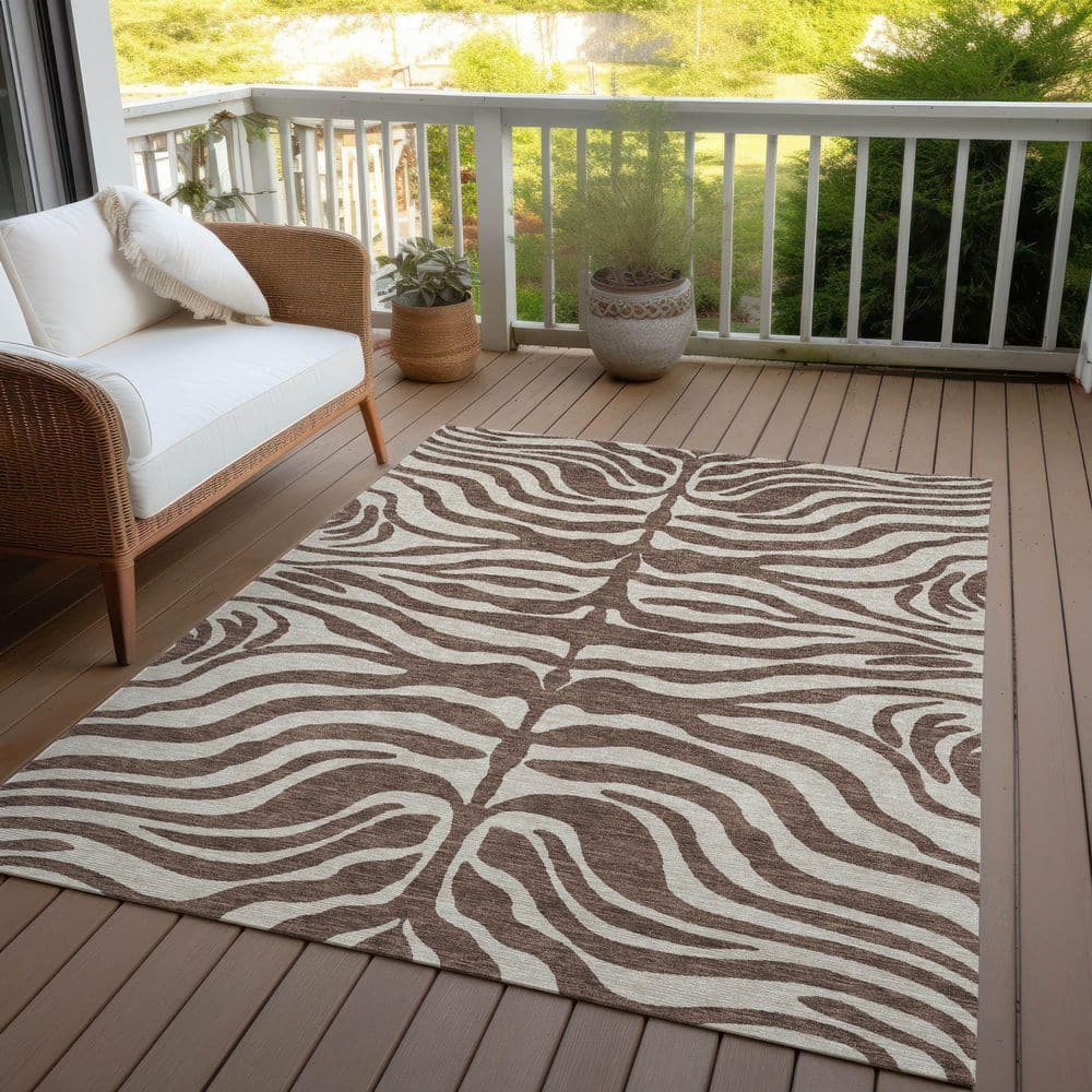 Brown and Beige Zebra Print Washable Synthetic Area Rug