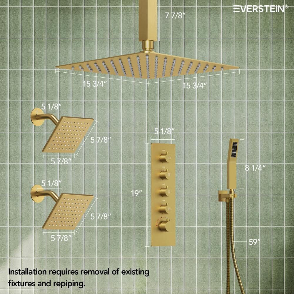 Brushed Gold Multi-Head Stainless Steel Shower System