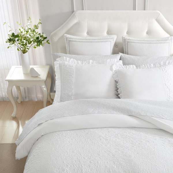 Laura Ashley Eyelet Ruffle 3-Piece White Microfiber Full/Queen