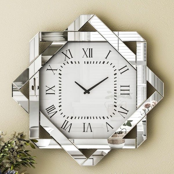 23.7 in. Modern Silver Star Glass Wall Clock