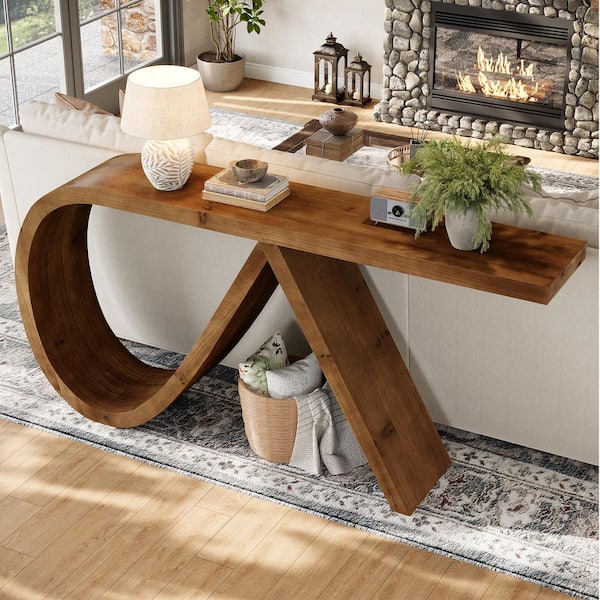 TRIBESIGNS WAY TO ORIGIN Walnut 57 in. Solid Wood Console Table