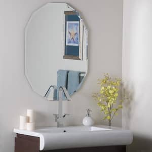 24 in. W x 32 in. H Frameless Octagon Beveled Edge Bathroom Vanity Mirror in Silver