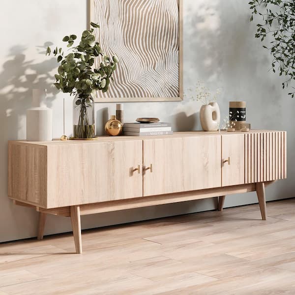 LIVING SKOG Chelsea 59 in. Beige TV Stand Fits for TV's up to 65 in. Slatted Design and Wood Legs