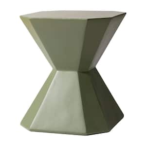 Modern Side Table Round Fiberstone Nightstand Marble Design Outdoor Geometric Accent Table Azure Series in Olive Green