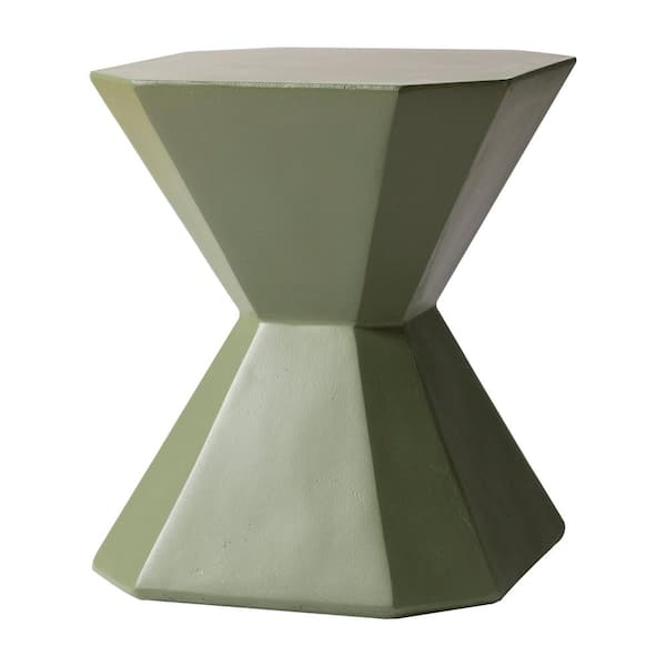 Leisuremod Modern Side Table Round Fiberstone Nightstand Marble Design Outdoor Geometric Accent Table Azure Series in Olive Green