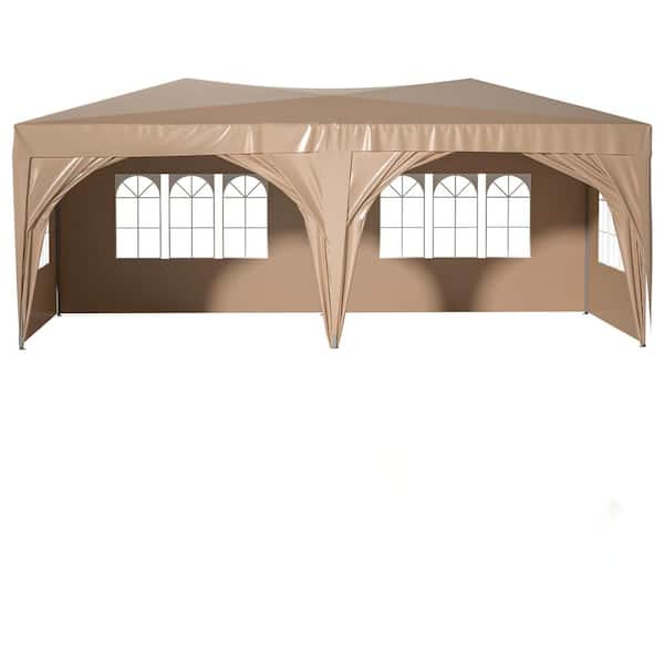 maocao hoom 10 ft. x 20 ft. Outdoor Portable Party Folding Tent with 6-Removable Sidewalls, Carry Bag and 4 Weight Bags in Beige
