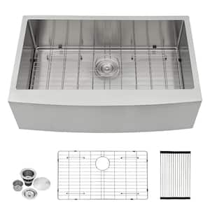 33 in. Stainless Steel 16-Gauge Single Bowl Farmhouse Apron Kitchen Sink with Bottom Grid