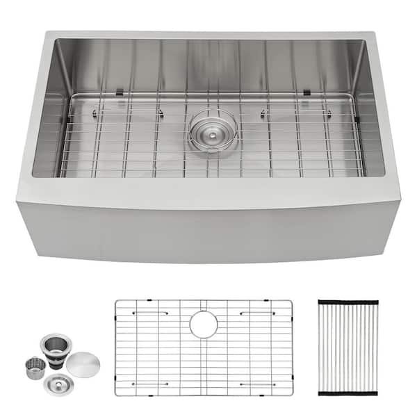 LORDEAR 33 in. Stainless Steel 16-Gauge Single Bowl Farmhouse Apron Kitchen Sink with Bottom Grid