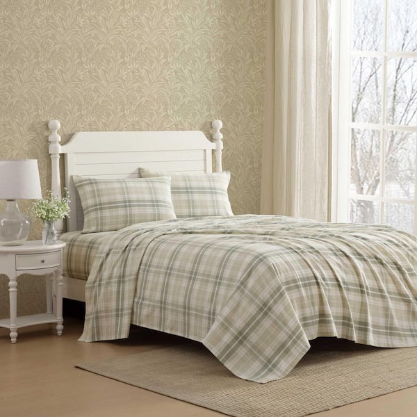 Laura Ashley Mulholland Plaid 3-Piece Green/Cream Flannel Cotton
