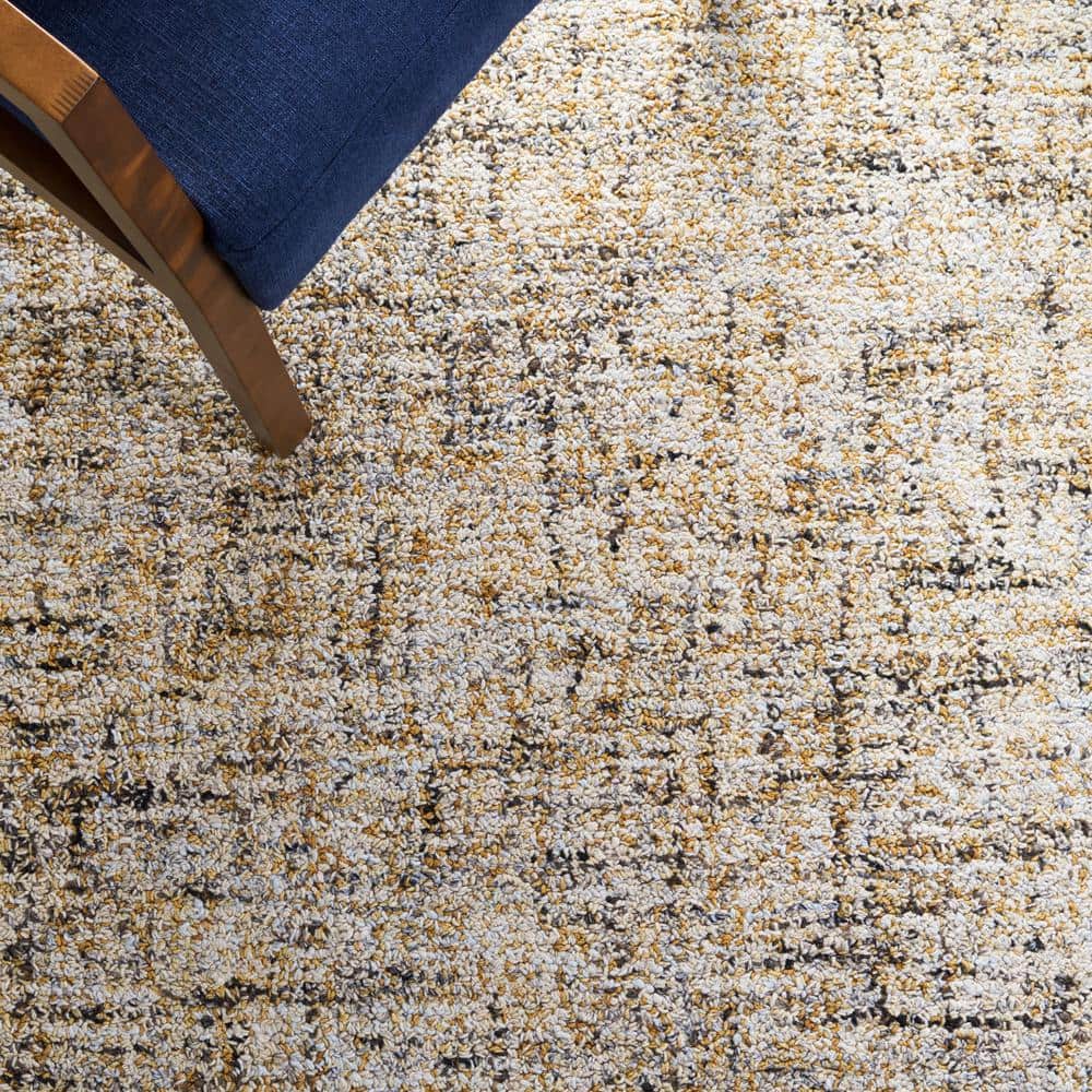 Beige and Gold Abstract Tufted Wool 8' x 10' Area Rug