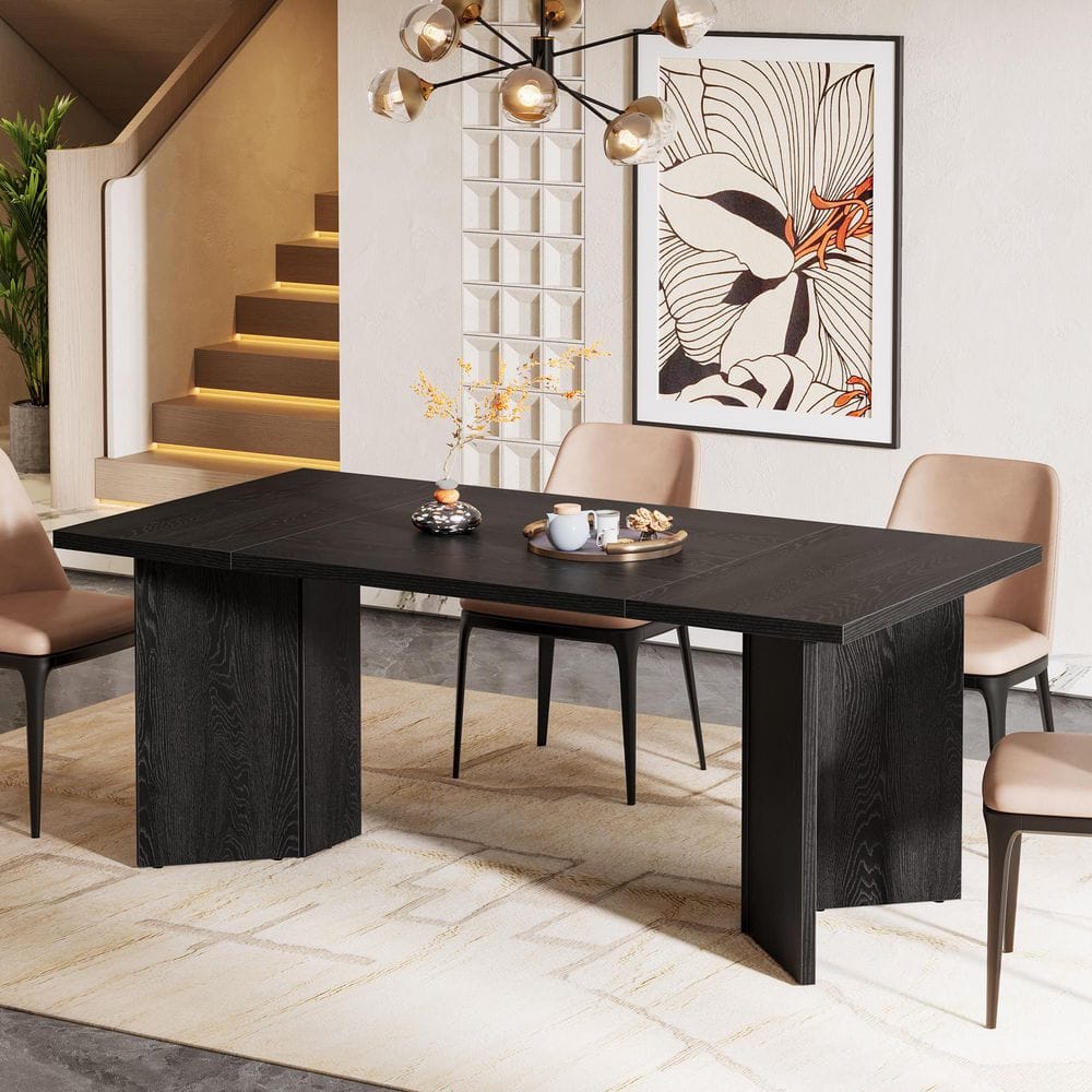 BYBLIGHT Modern Black Engineered Wood 63 in. Double Pedestal Dining ...