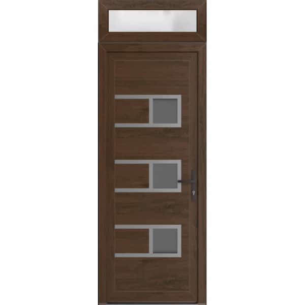VDOMDOORS 30 in. x 94 in. Left-hand/Inswing Frosted Glass Walnut Steel Prehung Front Door with Hardware