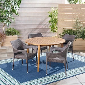 Donatella Multi-Brown 5-Piece Wood and Faux Rattan Outdoor Dining Set