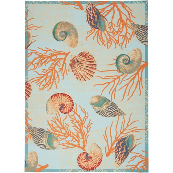 Waverly Sun N' Shade Light Blue 5 ft. x 8 ft. All-over design Contemporary Indoor/Outdoor Area Rug