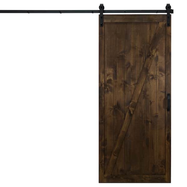 Dogberry Collections 36 in. x 84 in. Classic Z Dark Chocolate Alder Wood Interior Sliding Barn Door Slab with Hardware Kit