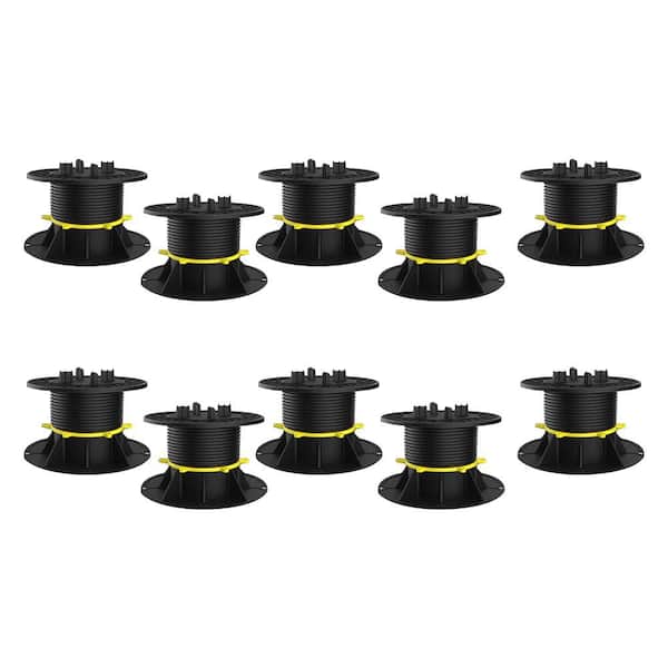 Wellco Deck Support Plastic Adjustable Pedestal Raising from 2.75 in. to 4.33 in. Black Composite Grating Support, 10-Pack