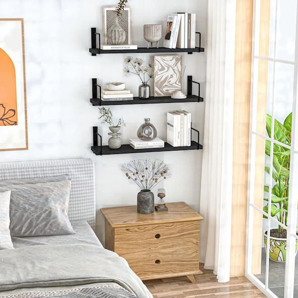 23 in. W x 6 in. D Black Floating Shelves Decorative Wall Shelf Set of 3