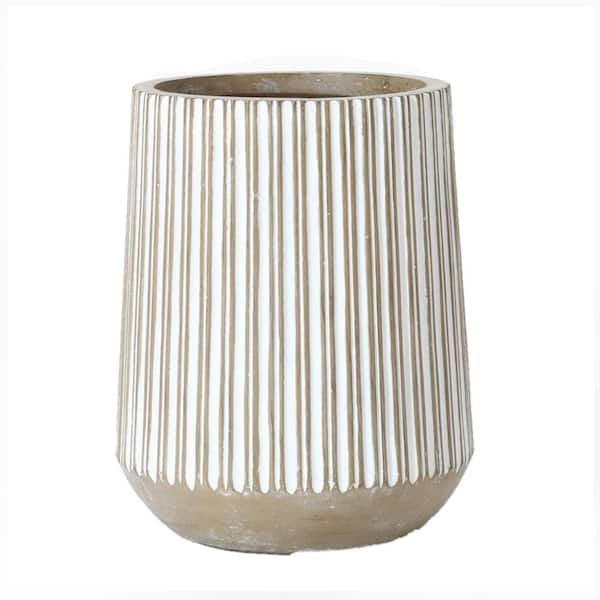LuxenHome 17.1 in. x 17.1 in. Brown and White Striped Ceramic Individual Pot