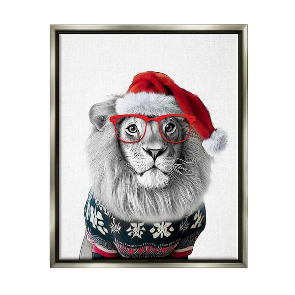 Stupell Industries Lion Christmas Sweater by Annalisa Latella 1-Piece Floater Frame Graphic Print Animal Poster Art Print 31 in. x 25 in.