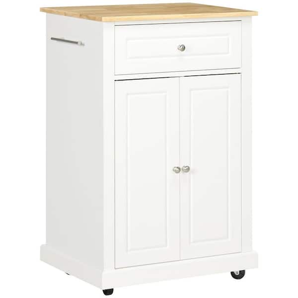 Cream White Kitchen Cart with Drawers Shelf Spice Rack Wheels