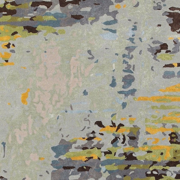 10 X 13 Gray, Black, Yellow Abstract Washable Area Rug Runner Rug