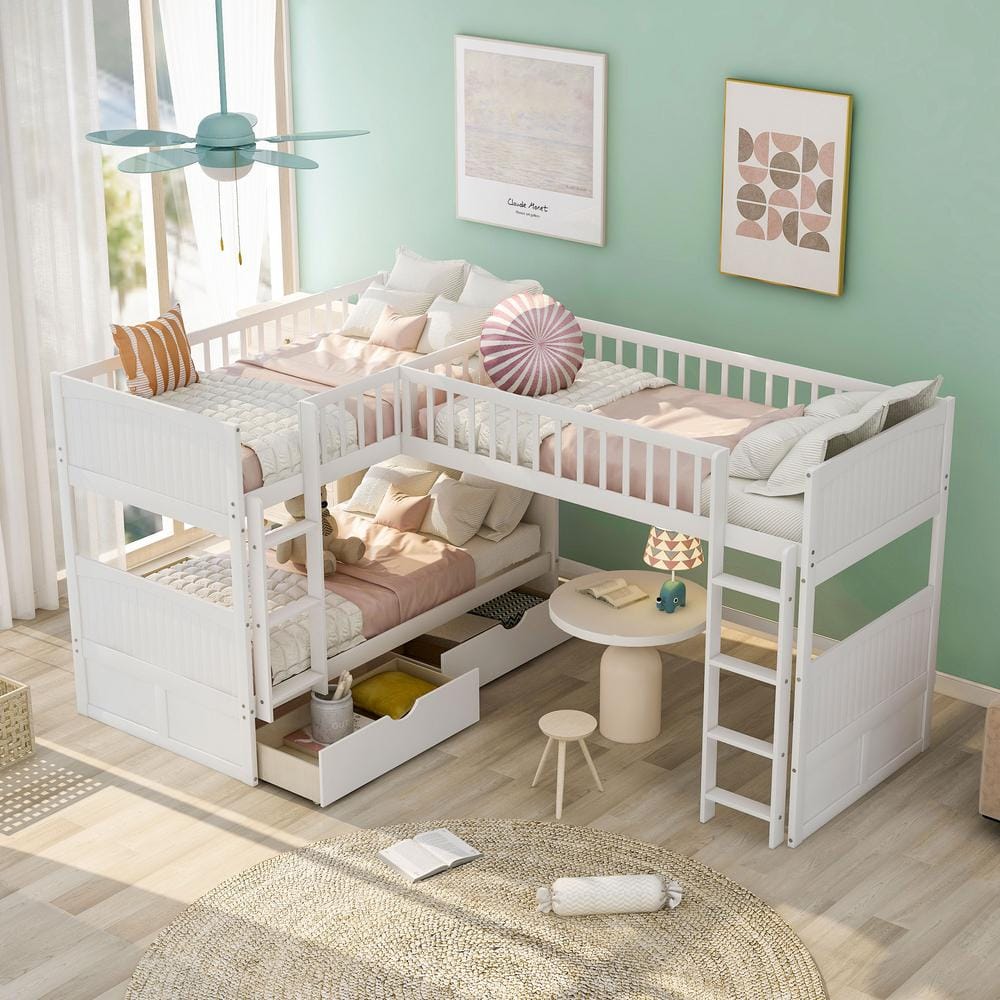 Harper & Bright Designs White Twin Size Wood Bunk Bed with Loft Bed and ...