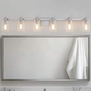 50 in. 6-Light Brushed Nickel Bathroom Vanity Light with Clear Glass Shades