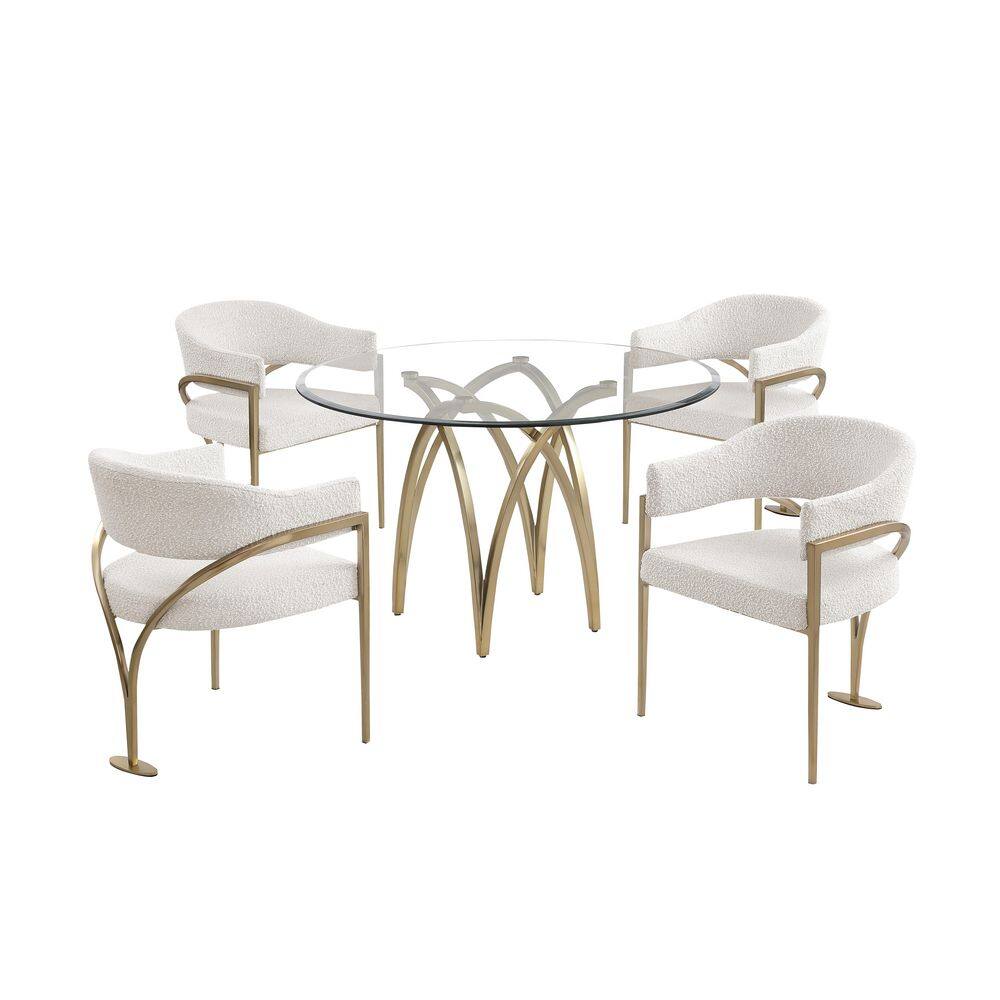 Bayton 5-Piece Clear Tempered Glass Top Brushed Matte Gold Chrome-Plated Base Dining Set With 4-Cream Color Chairs price history on PriceWatchPro