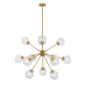 CEDER 12-Light Metal Brass Stupnik Dandelion Modern Chandelier with Sphere Globle Clear Glass Shades for Dining Room