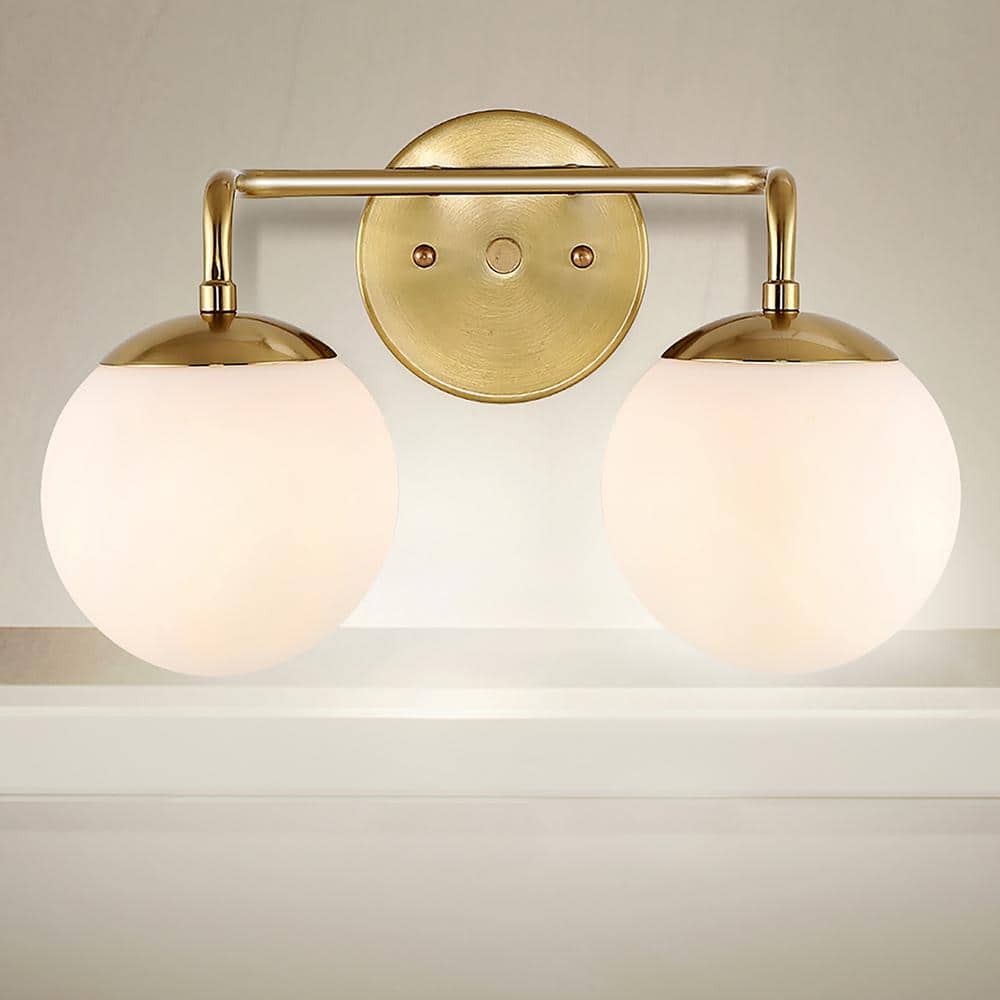 Louis Parisian 15" Brass Gold Globe LED Vanity Light with Frosted Glass