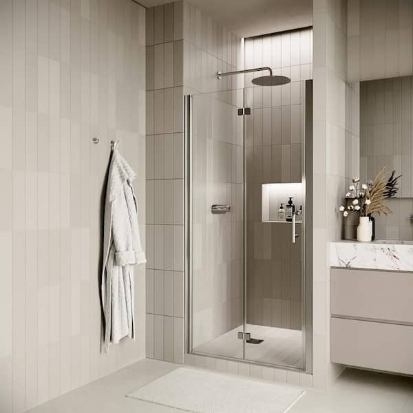 Streamline Ombrone 32 in. W x 72 in. H Bi-Fold Shower Door, CrystalTech Treated 1/4 in. Tempered Clear Glass, Chrome Hardware