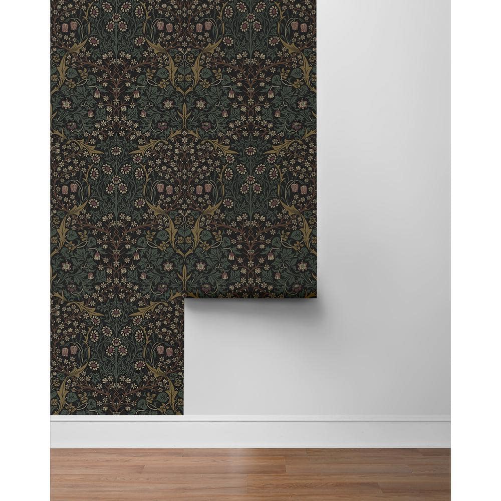 Victorian Garden Floral Matte Black and Gold Pre-pasted Wallpaper
