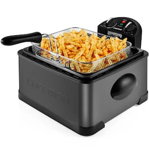 Deep Fryer with Basket Strainer 4.5 Liter XL Perfect Chicken Shrimp French Fries and Chips Removable Oil Container Black