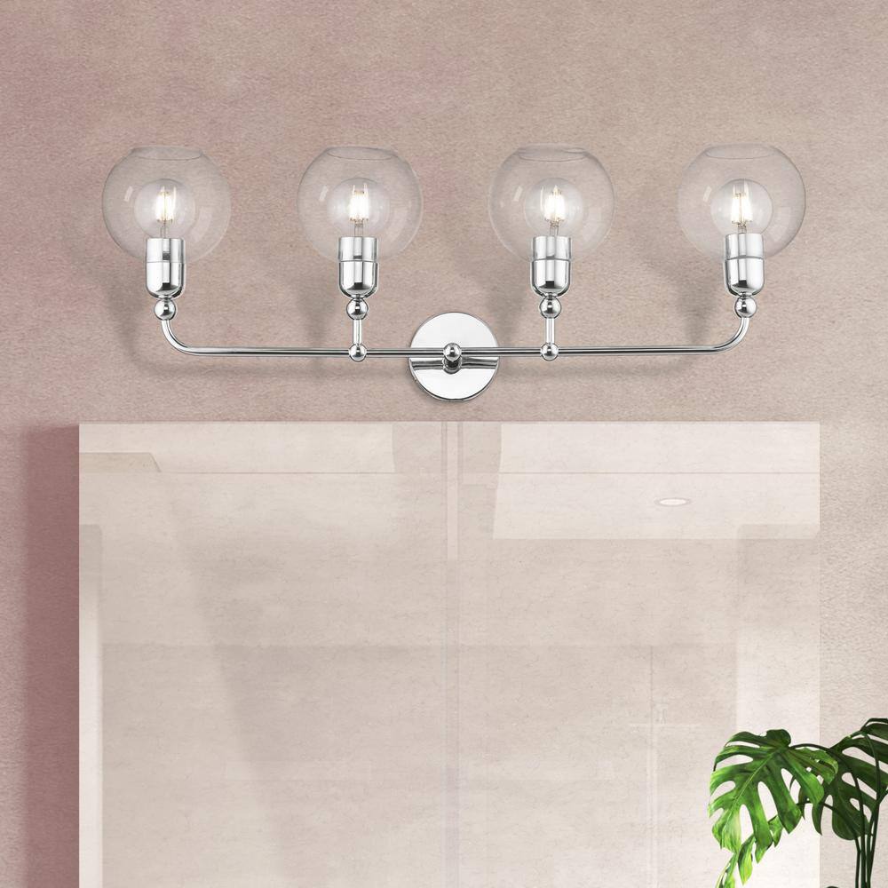 Elegant Polished Chrome 4-Light Vanity with Clear Glass Shades