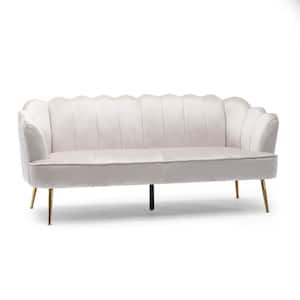 Thelen 76.25 in. Beige and Gold Polyester 3-Seats Sofa