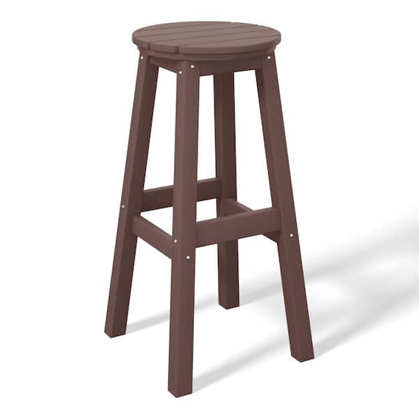 WESTIN OUTDOOR Laguna 29 in. HDPE Plastic All Weather Backless Round Seat Bar Height Outdoor Bar Stool in, Dark Brown