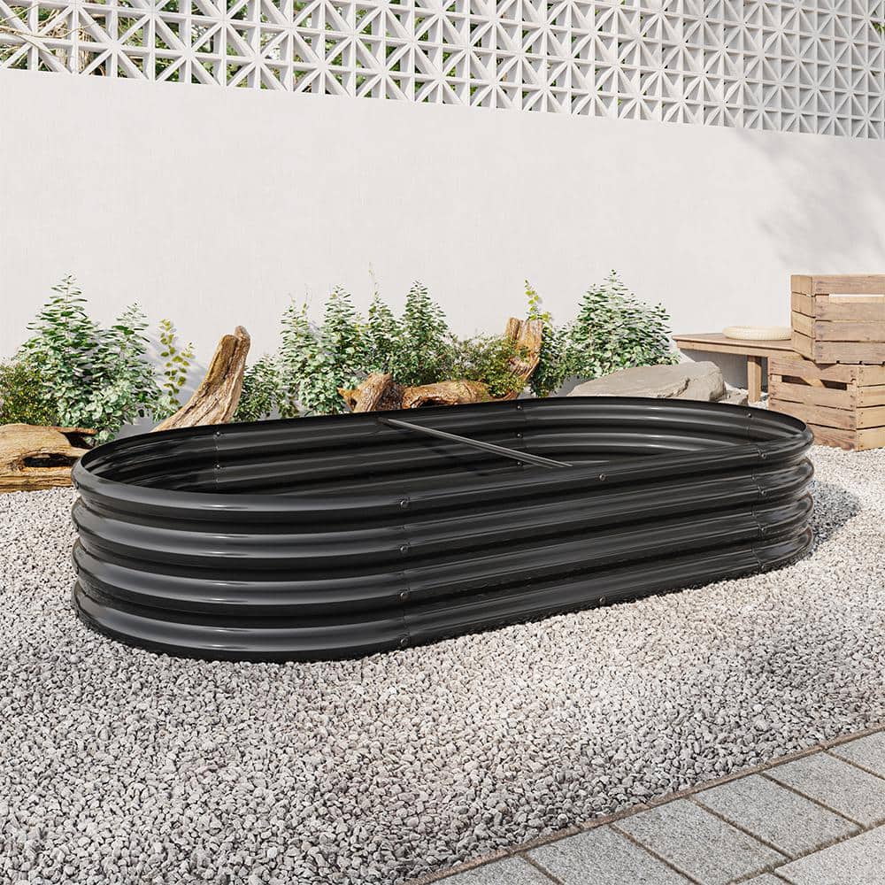 6 ft. L x 3 ft. W x 1 ft. H Black Galvanized Metal Oval Large Outdoor Raise