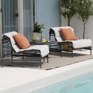 3-Piece Metal Outdoor Patio Conversation Set with Gray Cushion and Side Table