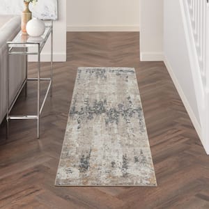 Tangra Cream Grey 2 ft. x 8 ft. Abstract Geometric Contemporary Kitchen Runner Area Rug