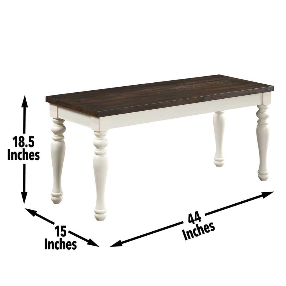 Ivory and Mocha Two-Tone Farmhouse Dining Bench