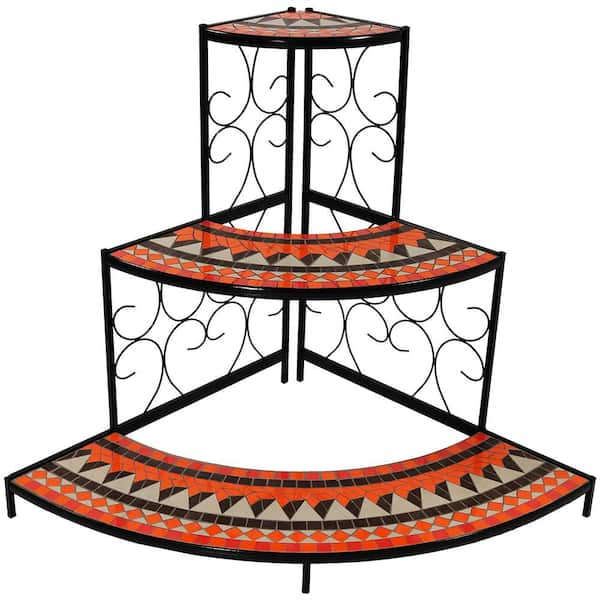 Sunnydaze 40 in. Mosaic Tiled Steel Corner Plant Stand Shelf