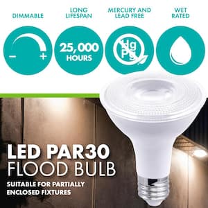75-Watt Equivalent PAR30 Long Neck Dimmable LED Light Bulb, 2700K Soft White, 24-pack