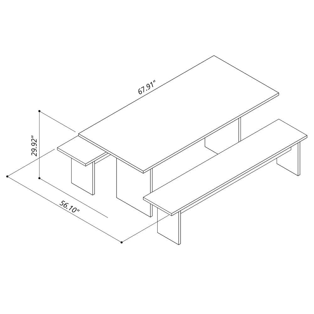 White MDF 3-Piece Dining Set with Benches
