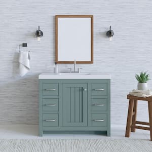Glint 43 in. W x 19 in. D x 36 in. H Single Sink Freestanding Bath Vanity in Sage with White Cultured Marble Top