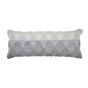 Contemporary Heathered Gray Off-White 14 in. x 36 in. Geometric Textured Triangle Lumbar Throw Pillow